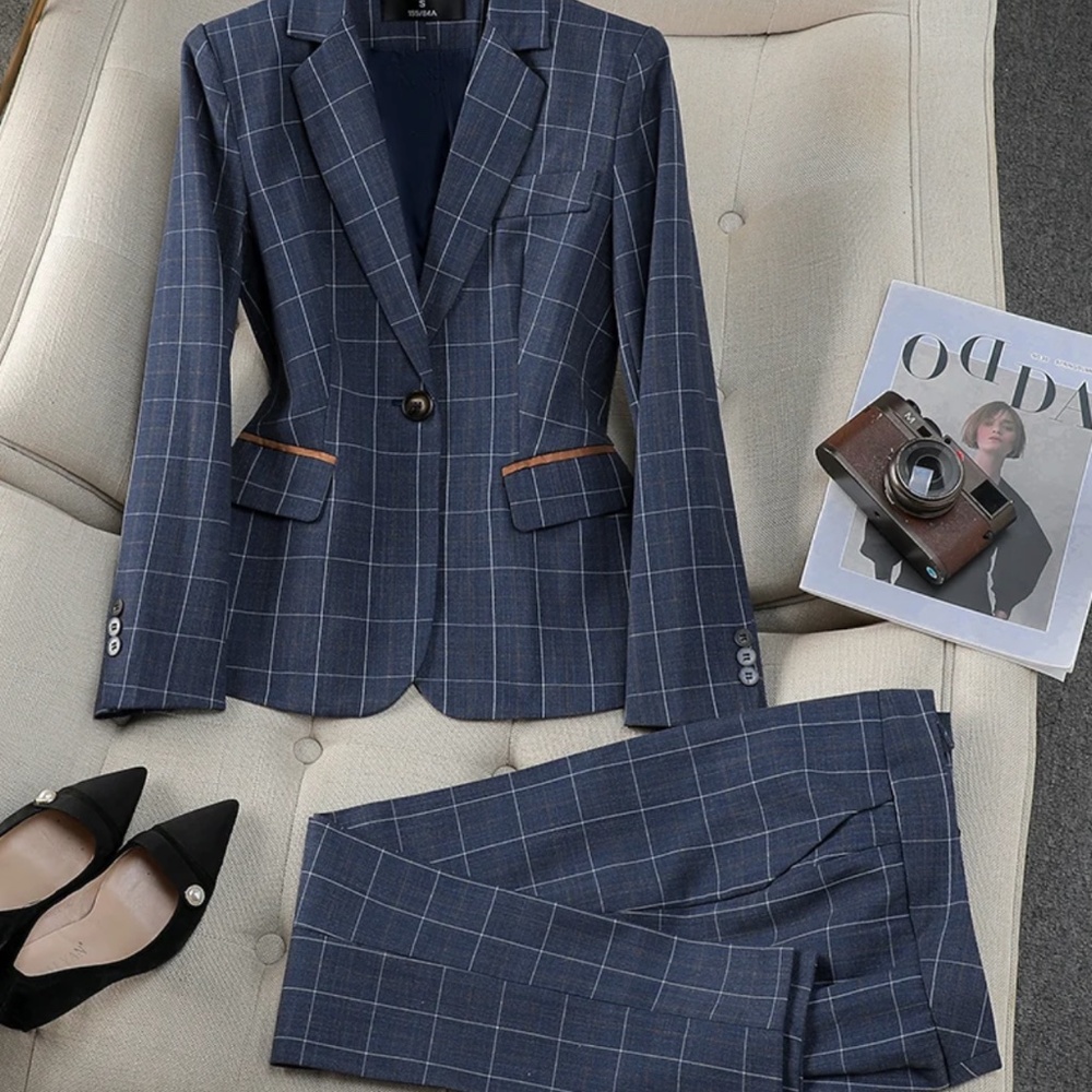 Women's Blue Checkered Pantsuit Size XS.